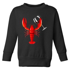 Funny Wine Drinking Lobster Red Crawfish Wine Lovers Gift Toddler Sweatshirt