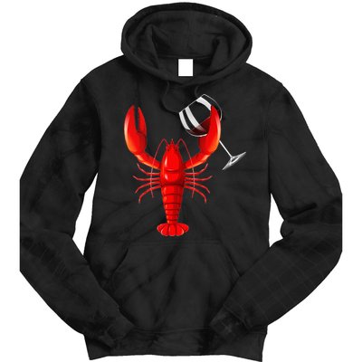 Funny Wine Drinking Lobster Red Crawfish Wine Lovers Gift Tie Dye Hoodie