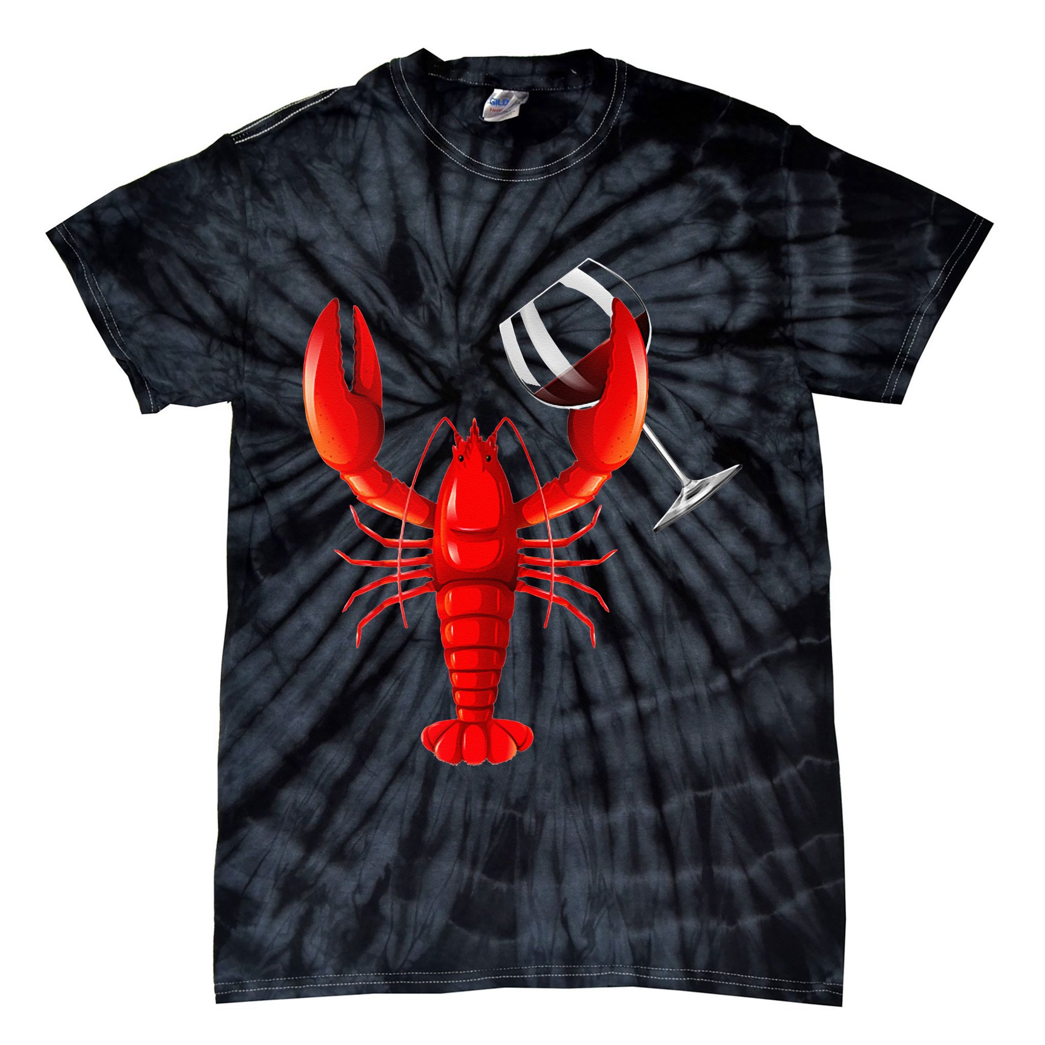 Funny Wine Drinking Lobster Red Crawfish Wine Lovers Gift Tie-Dye T-Shirt