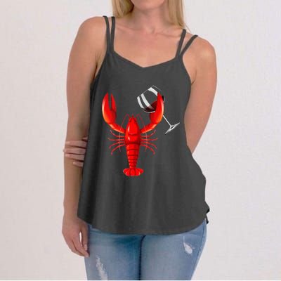 Funny Wine Drinking Lobster Red Crawfish Wine Lovers Gift Women's Strappy Tank