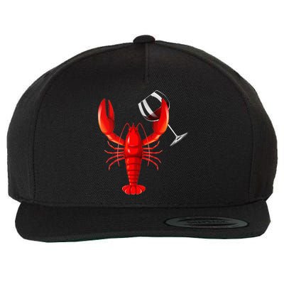 Funny Wine Drinking Lobster Red Crawfish Wine Lovers Gift Wool Snapback Cap