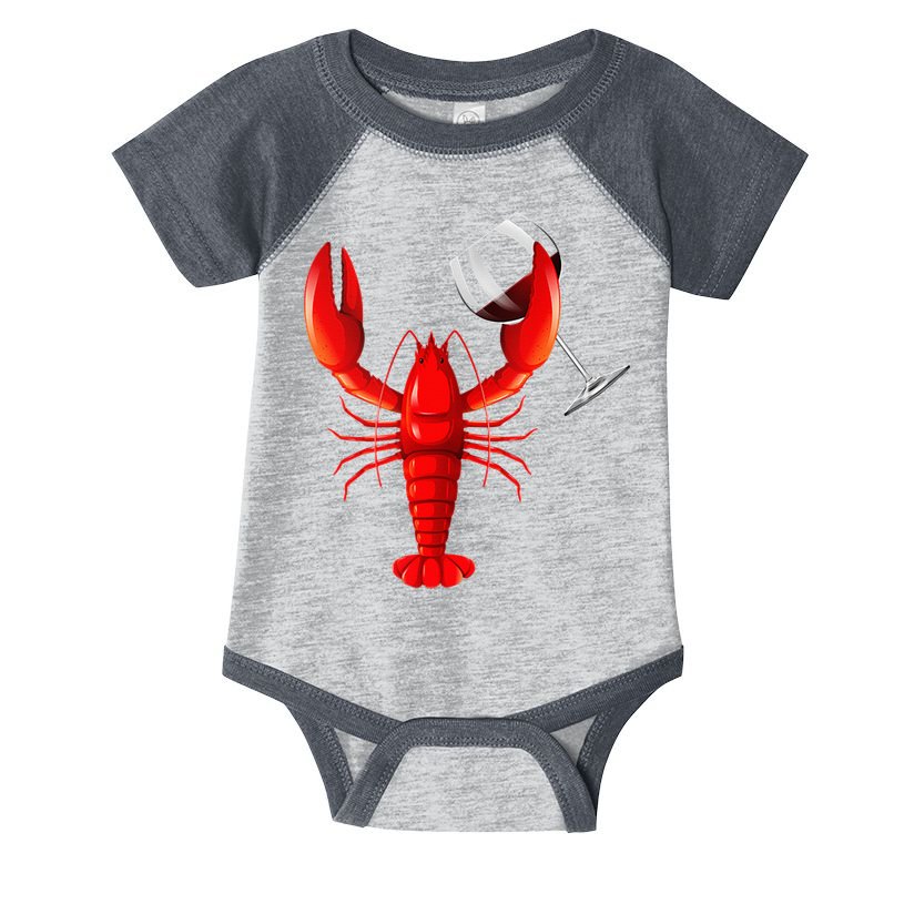 Funny Wine Drinking Lobster Red Crawfish Wine Lovers Gift Infant Baby Jersey Bodysuit