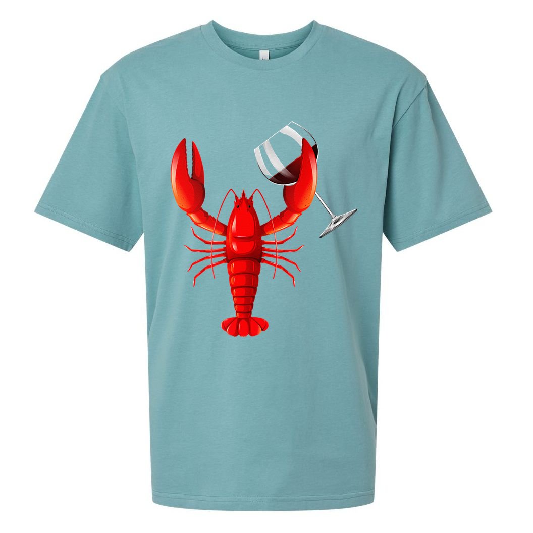 Funny Wine Drinking Lobster Red Crawfish Wine Lovers Gift Sueded Cloud Jersey T-Shirt