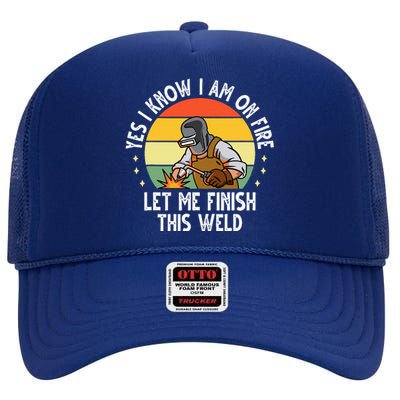 Funny Welding Design Dad Welder Worker Welding High Crown Mesh Back Trucker Hat