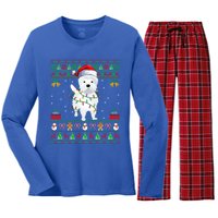 Funny Westie Dog Lover Xmas Santa Ugly Westie Christmas Gift Women's Long Sleeve Flannel Pajama Set 