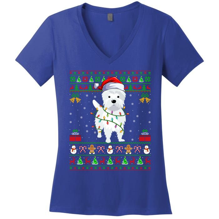 Funny Westie Dog Lover Xmas Santa Ugly Westie Christmas Gift Women's V-Neck T-Shirt