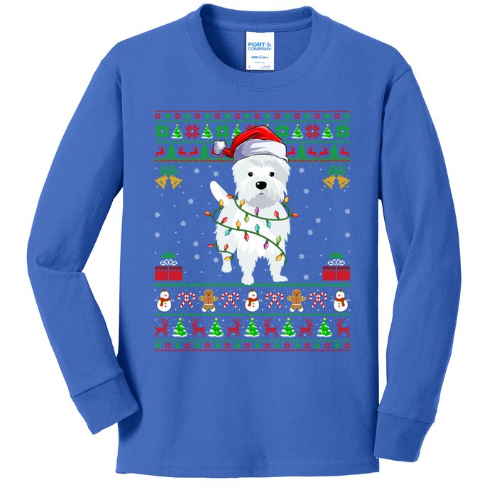 Funny Westie Dog Lover Xmas Santa Ugly Westie Christmas Gift Kids Long Sleeve Shirt