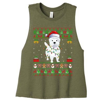 Funny Westie Dog Lover Xmas Santa Ugly Westie Christmas Gift Women's Racerback Cropped Tank