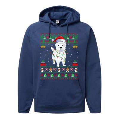 Funny Westie Dog Lover Xmas Santa Ugly Westie Christmas Gift Performance Fleece Hoodie