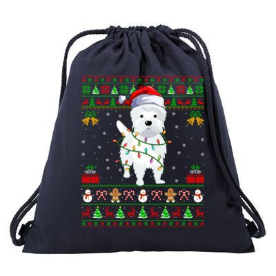 Funny Westie Dog Lover Xmas Santa Ugly Westie Christmas Gift Drawstring Bag