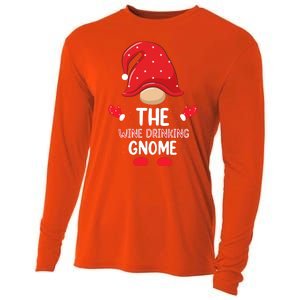 Funny Wine Drinking Gnome Funny Matching Family Christmas Gnome Wine Lover Gift Cooling Performance Long Sleeve Crew