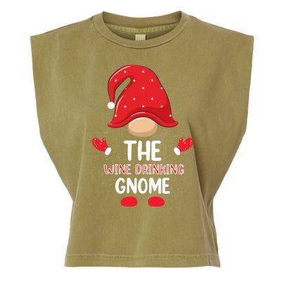 Funny Wine Drinking Gnome Funny Matching Family Christmas Gnome Wine Lover Gift Garment-Dyed Women's Muscle Tee