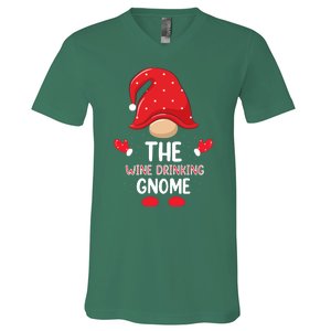 Funny Wine Drinking Gnome Funny Matching Family Christmas Gnome Wine Lover Gift V-Neck T-Shirt