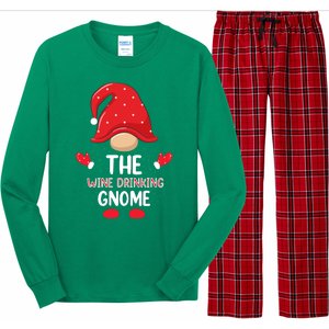 Funny Wine Drinking Gnome Funny Matching Family Christmas Gnome Wine Lover Gift Long Sleeve Pajama Set