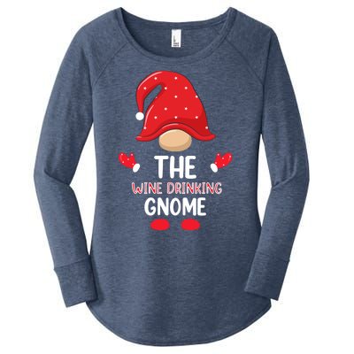 Funny Wine Drinking Gnome Funny Matching Family Christmas Gnome Wine Lover Gift Women's Perfect Tri Tunic Long Sleeve Shirt