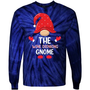 Funny Wine Drinking Gnome Funny Matching Family Christmas Gnome Wine Lover Gift Tie-Dye Long Sleeve Shirt