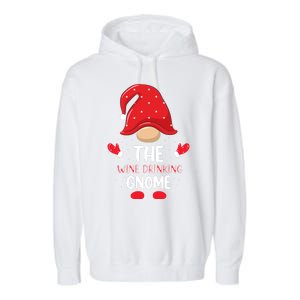 Funny Wine Drinking Gnome Funny Matching Family Christmas Gnome Wine Lover Gift Garment-Dyed Fleece Hoodie