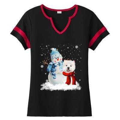 Funny Westie Dog Christmas Snow Christmas Pajama Gift Ladies Halftime Notch Neck Tee