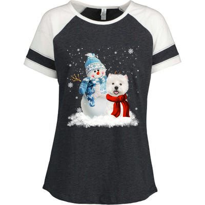 Funny Westie Dog Christmas Snow Christmas Pajama Gift Enza Ladies Jersey Colorblock Tee