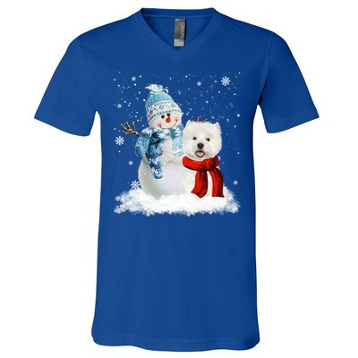 Funny Westie Dog Christmas Snow Christmas Pajama Gift V-Neck T-Shirt