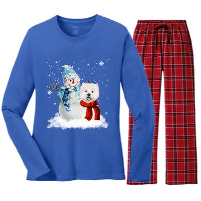 Funny Westie Dog Christmas Snow Christmas Pajama Gift Women's Long Sleeve Flannel Pajama Set 