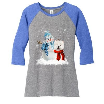 Funny Westie Dog Christmas Snow Christmas Pajama Gift Women's Tri-Blend 3/4-Sleeve Raglan Shirt