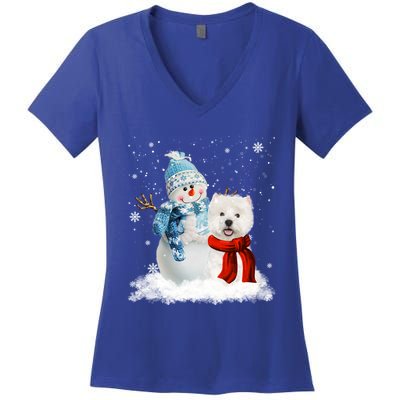 Funny Westie Dog Christmas Snow Christmas Pajama Gift Women's V-Neck T-Shirt