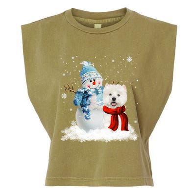 Funny Westie Dog Christmas Snow Christmas Pajama Gift Garment-Dyed Women's Muscle Tee