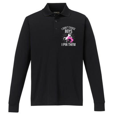 Funny Wrestling Designs For Women Wrestle Athlete Fans Performance Long Sleeve Polo