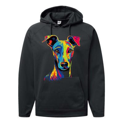 Funny Whippet Dog Mom or Dad Colorful Puppy Art Lover Black Performance Fleece Hoodie