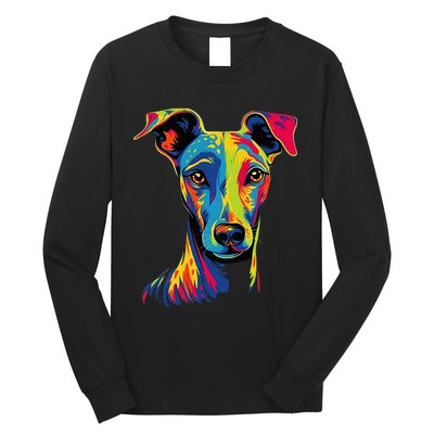 Funny Whippet Dog Mom or Dad Colorful Puppy Art Lover Black Long Sleeve Shirt