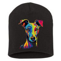 Funny Whippet Dog Mom or Dad Colorful Puppy Art Lover Black Short Acrylic Beanie