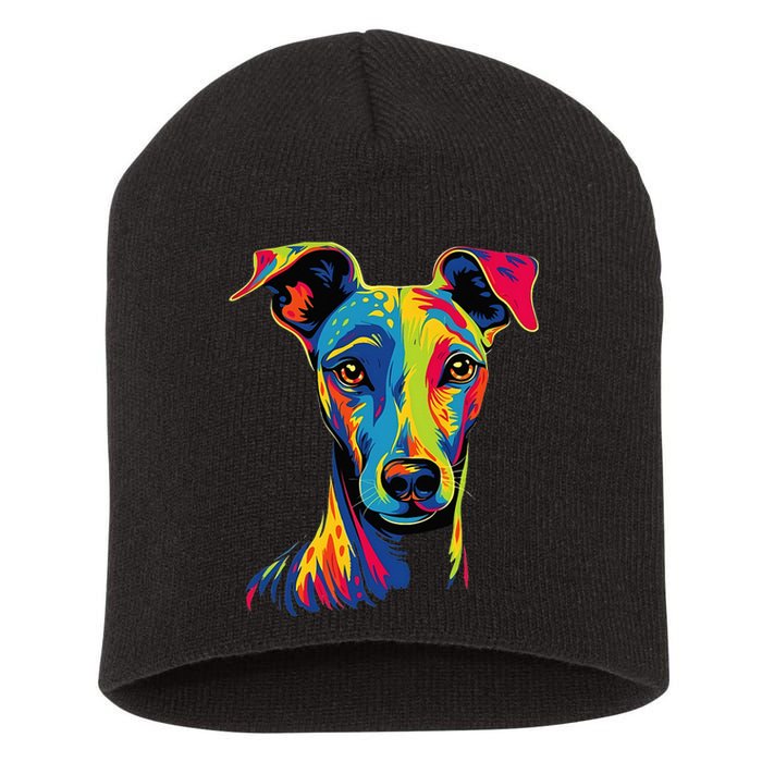 Funny Whippet Dog Mom or Dad Colorful Puppy Art Lover Black Short Acrylic Beanie