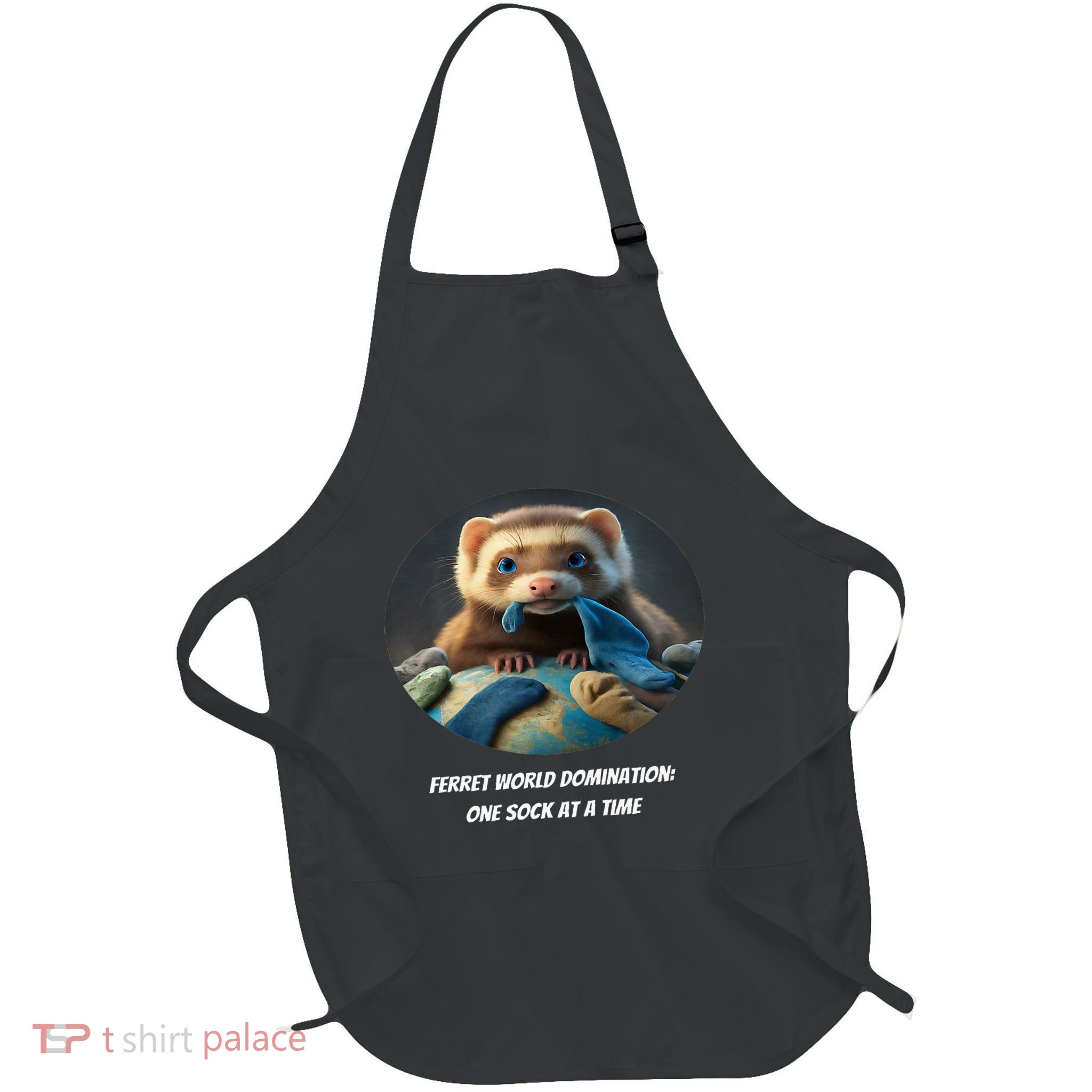 Ferret World Domination One Sock At A Time Premium Full-Length Apron With Pockets