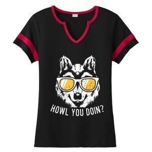 Funny Wolf Design Howl You Doin Wolves Ladies Halftime Notch Neck Tee