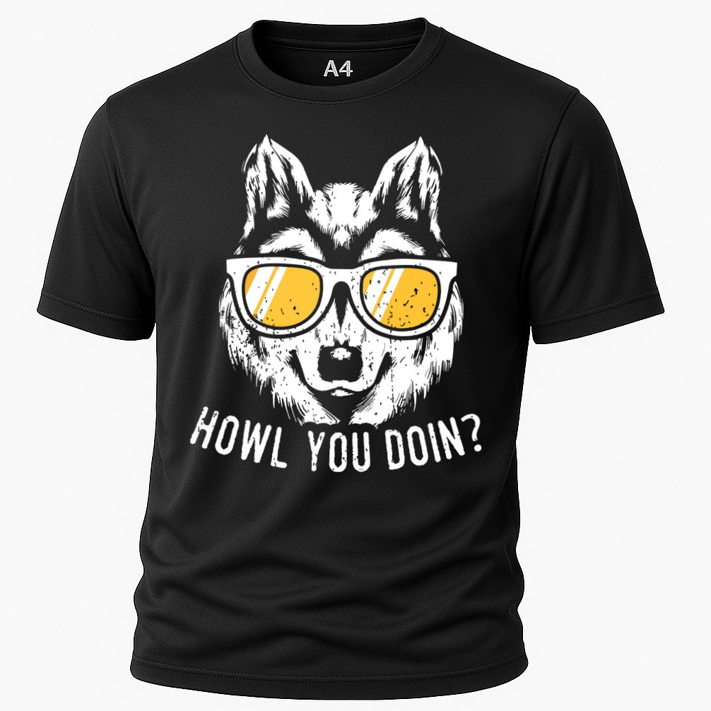 Funny Wolf Design Howl You Doin Wolves Cooling Performance Crew T-Shirt