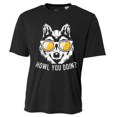 Funny Wolf Design Howl You Doin Wolves Cooling Performance Crew T-Shirt