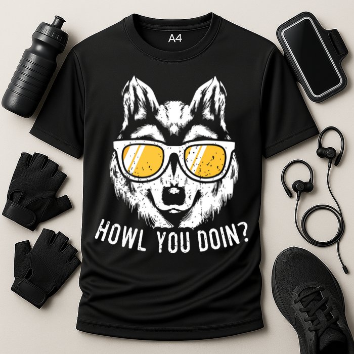 Funny Wolf Design Howl You Doin Wolves Cooling Performance Crew T-Shirt