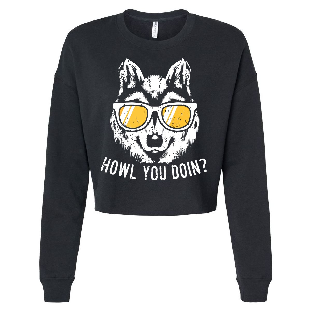 Funny Wolf Design Howl You Doin Wolves Cropped Pullover Crew