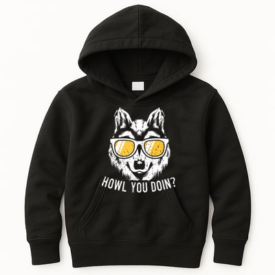 Funny Wolf Design Howl You Doin Wolves Kids Hoodie