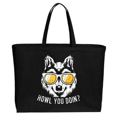 Funny Wolf Design Howl You Doin Wolves Cotton Canvas Jumbo Tote