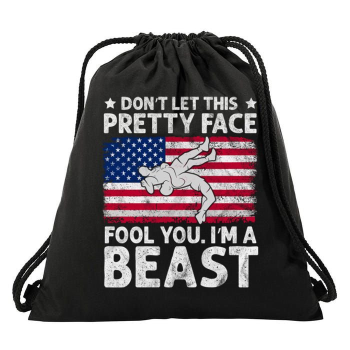 Funny Wrestle DonT Let This Pretty Face Fool You Im A Beast Drawstring Bag