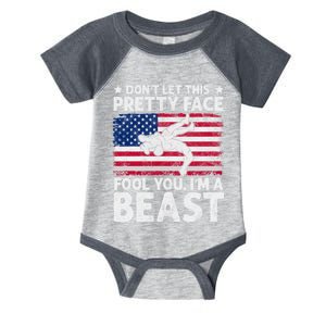 Funny Wrestle DonT Let This Pretty Face Fool You Im A Beast Infant Baby Jersey Bodysuit