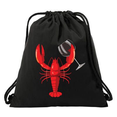 Funny Wine Drinking Lobster Red Crawfish Wine Lovers Gift Drawstring Bag