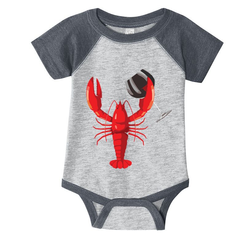 Funny Wine Drinking Lobster Red Crawfish Wine Lovers Gift Infant Baby Jersey Bodysuit