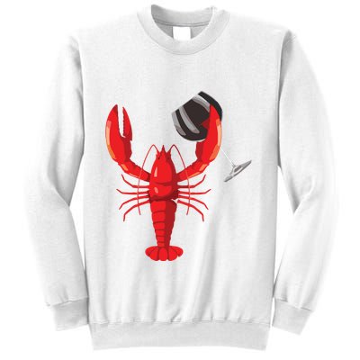 Funny Wine Drinking Lobster Red Crawfish Wine Lovers Gift Sweatshirt