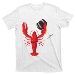 Funny Wine Drinking Lobster Red Crawfish Wine Lovers Gift T-Shirt