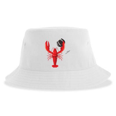 Funny Wine Drinking Lobster Red Crawfish Wine Lovers Gift Sustainable Bucket Hat