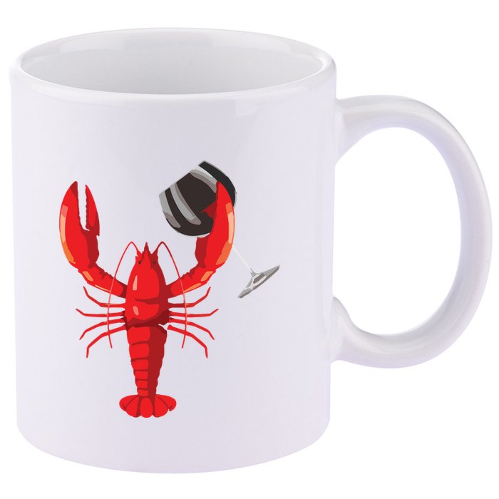 Funny Wine Drinking Lobster Red Crawfish Wine Lovers Gift 11oz C Handle Ceramic Mug