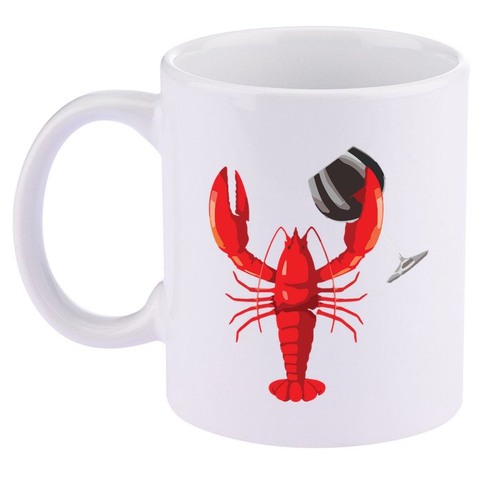 Funny Wine Drinking Lobster Red Crawfish Wine Lovers Gift 11oz C Handle Ceramic Mug
